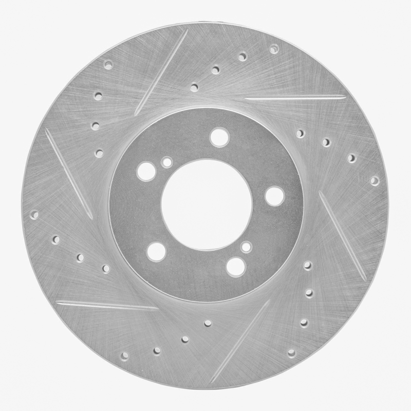 Ford Thunderbird Brake Rotor (1) - Front Left - R1 Concepts - Drilled & Slotted - Silver - `93-`07